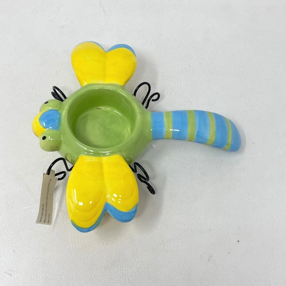 Yankee Candle Ladybug and Dragonfly Tea Light Holder Set Ceramic Metal Legs NEW